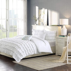 Luxury Cotton Frilled Duvet Set -White - Aura Living
