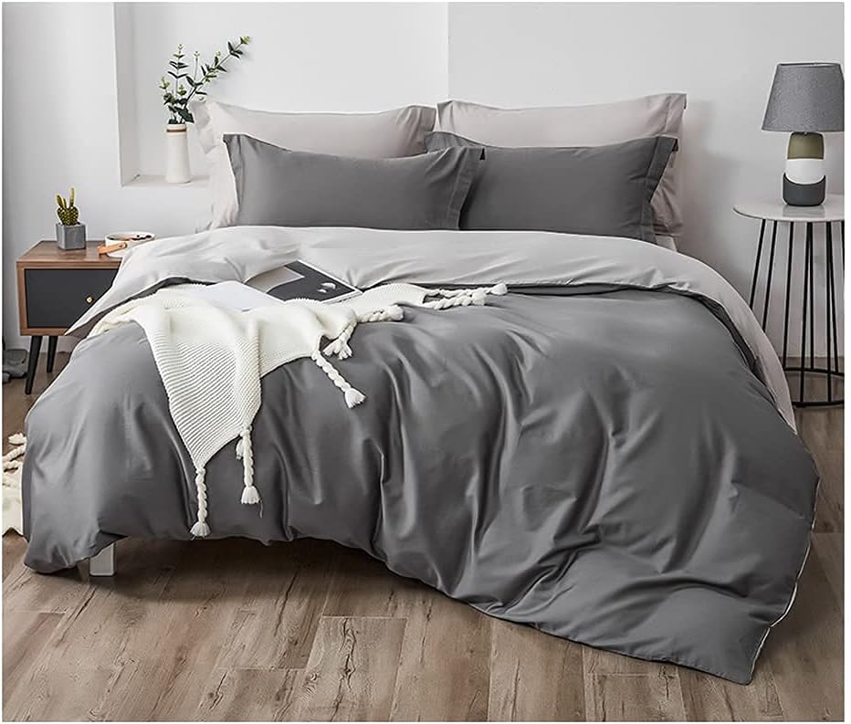 300 Tc Plain Dyed Reversible Cotton Duvet Cover Set - Royal Blue ang Light grey - Aura living