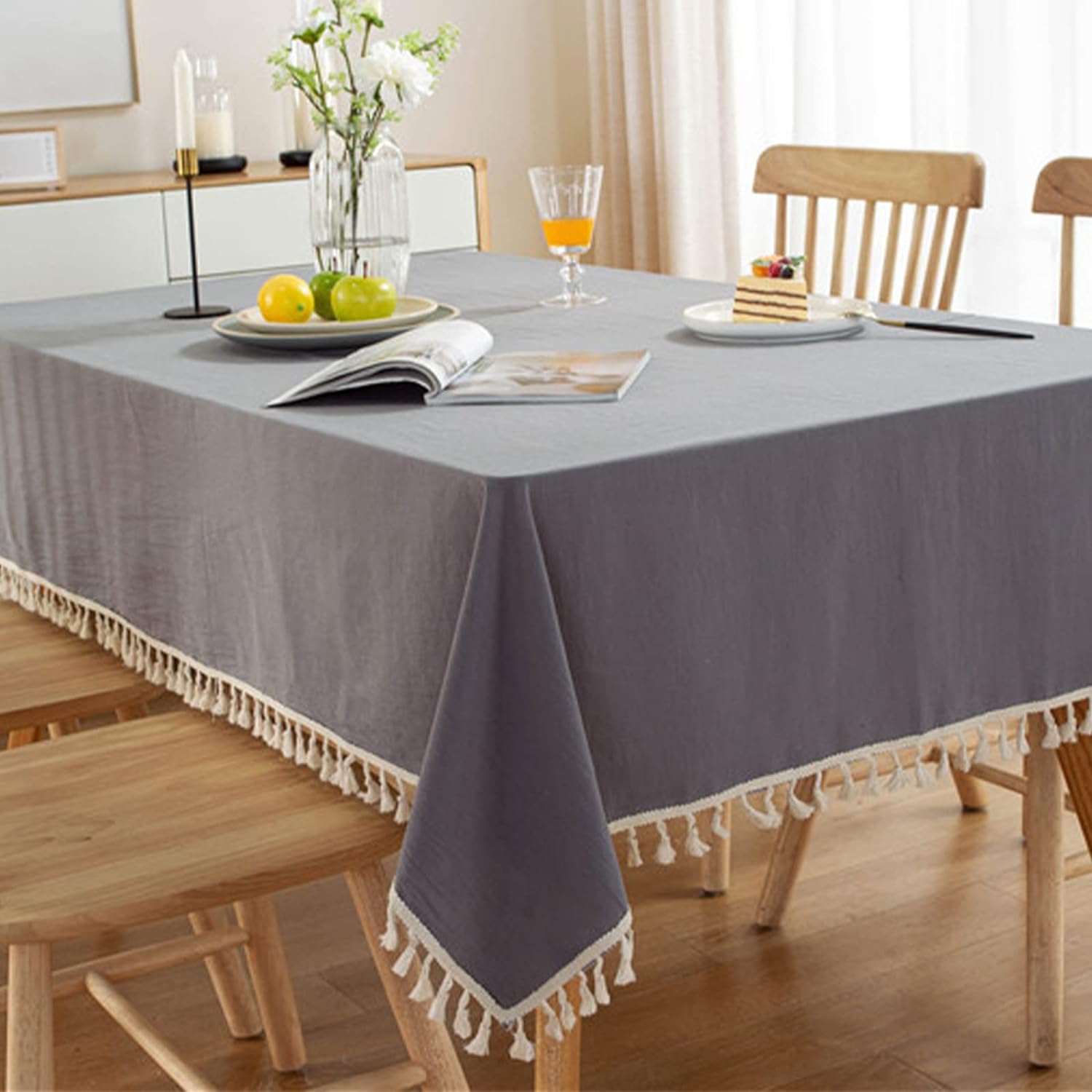Decorative Tablecloth With Tassel - Dark Grey - Aura living
