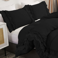 Luxury Cotton Frilled Duvet Set Black - Aura living