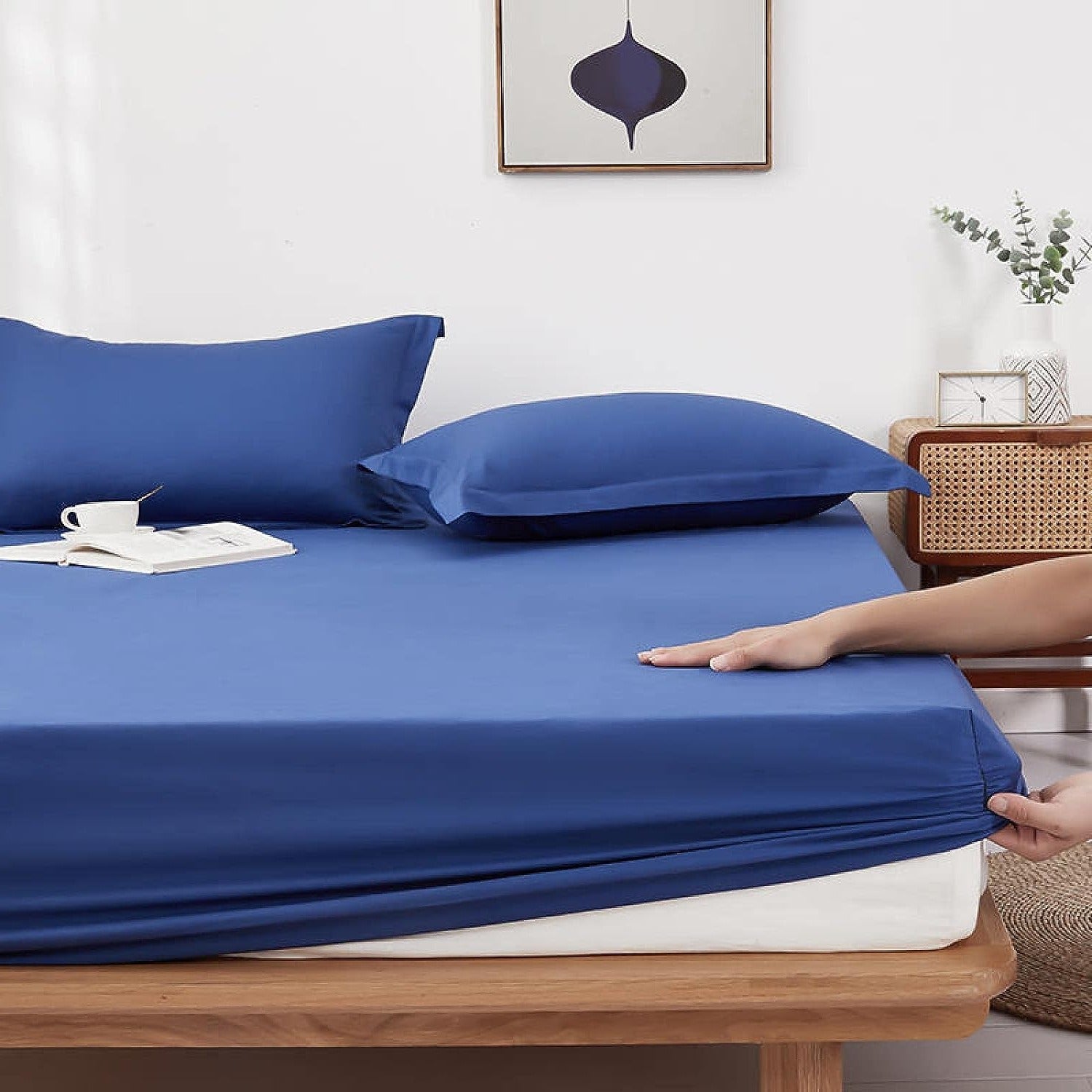 Dark Blue Egyptian Cotton Fitted Sheet Set - Aura living