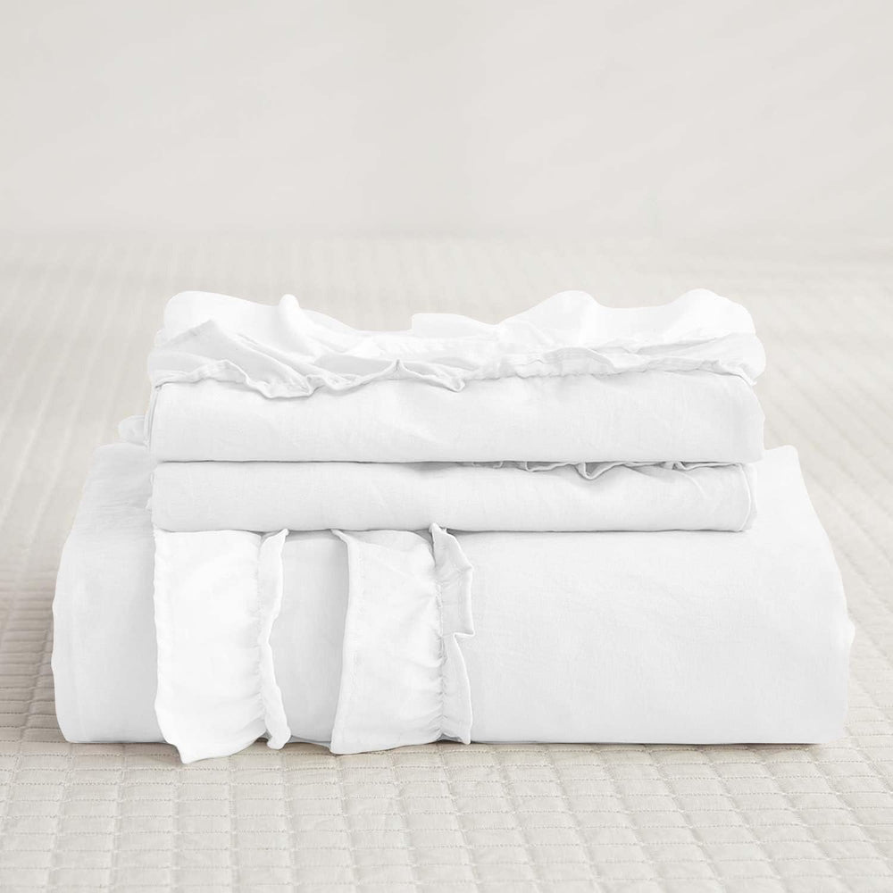 Luxury Cotton Frilled Duvet Set-White - Aura Living