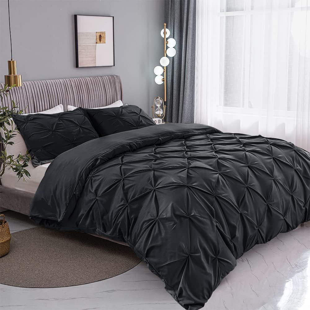 Luxury Cotton Satin Pintuck Duvet Cover Set - Dark Grey - Aura Living