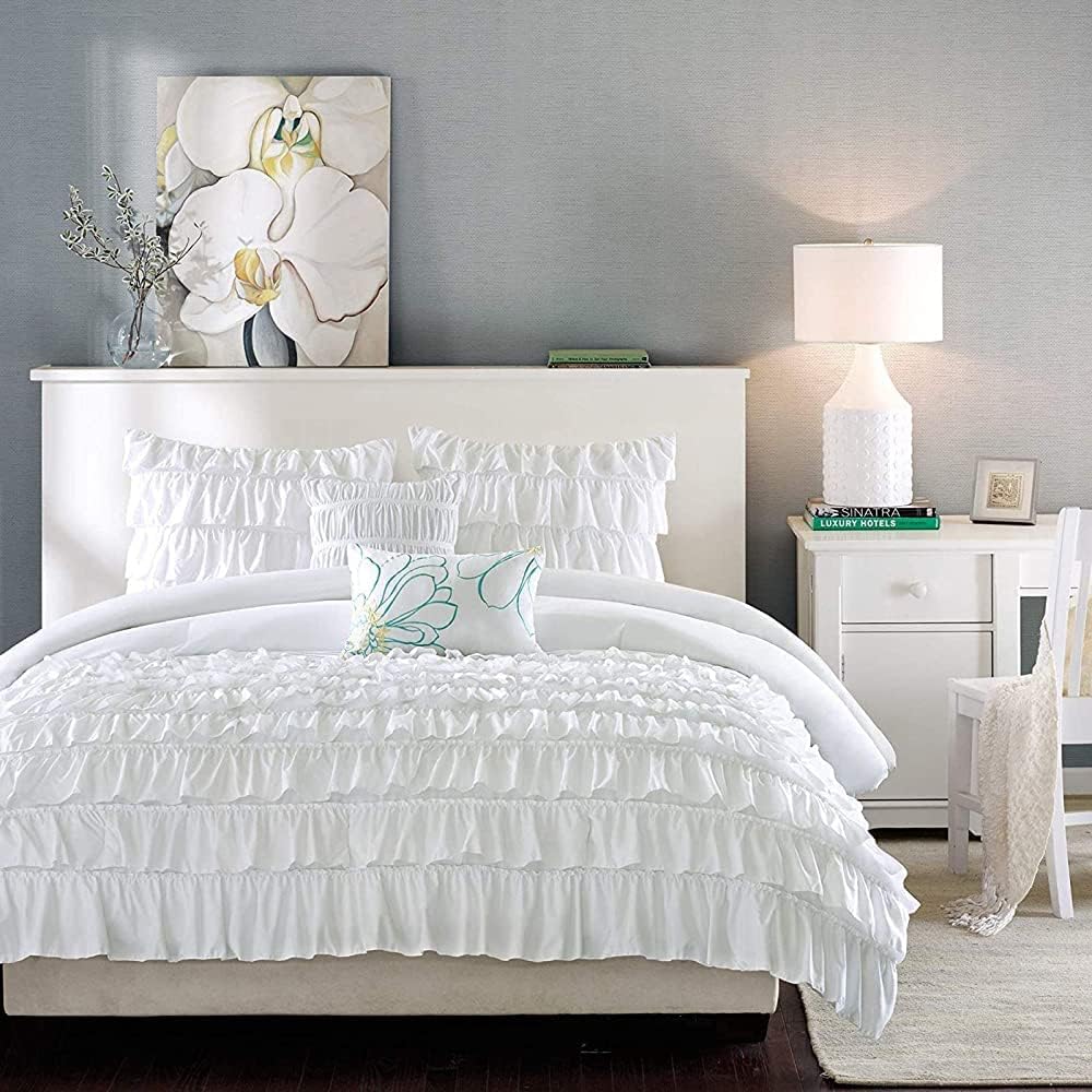 Luxury Cotton Frilled Duvet Set -White - Aura Living