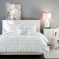 Luxury Cotton Frilled Duvet Set -White - Aura Living