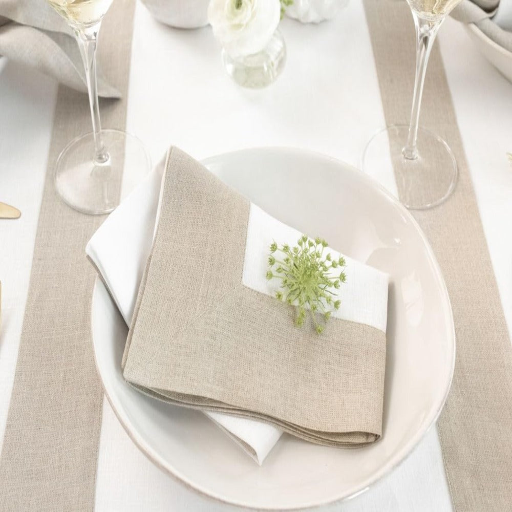 Cotton Luxury Dining Set Mited Corner Bordered - Dark Beige and White - Aura living