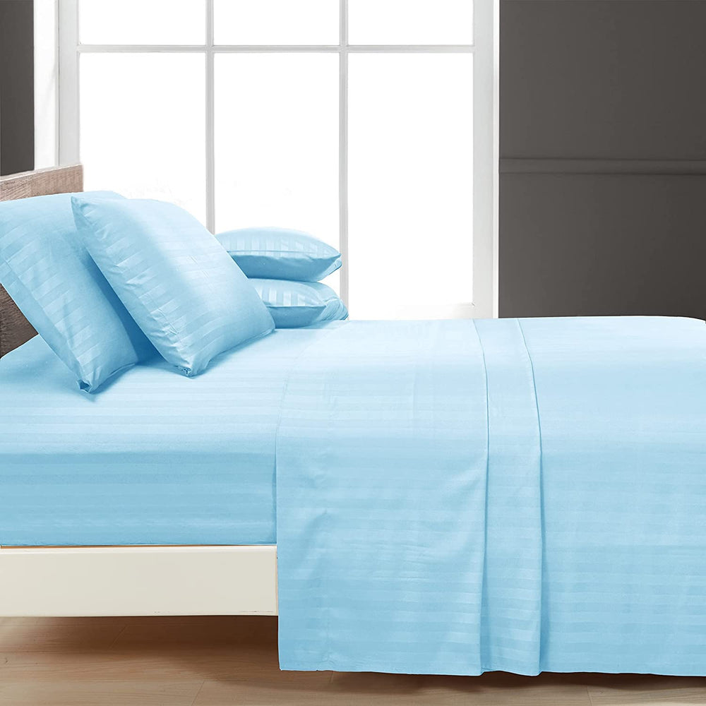 Luxury Strip Satin Bed sheet Set - Sky Blue - Aura Living