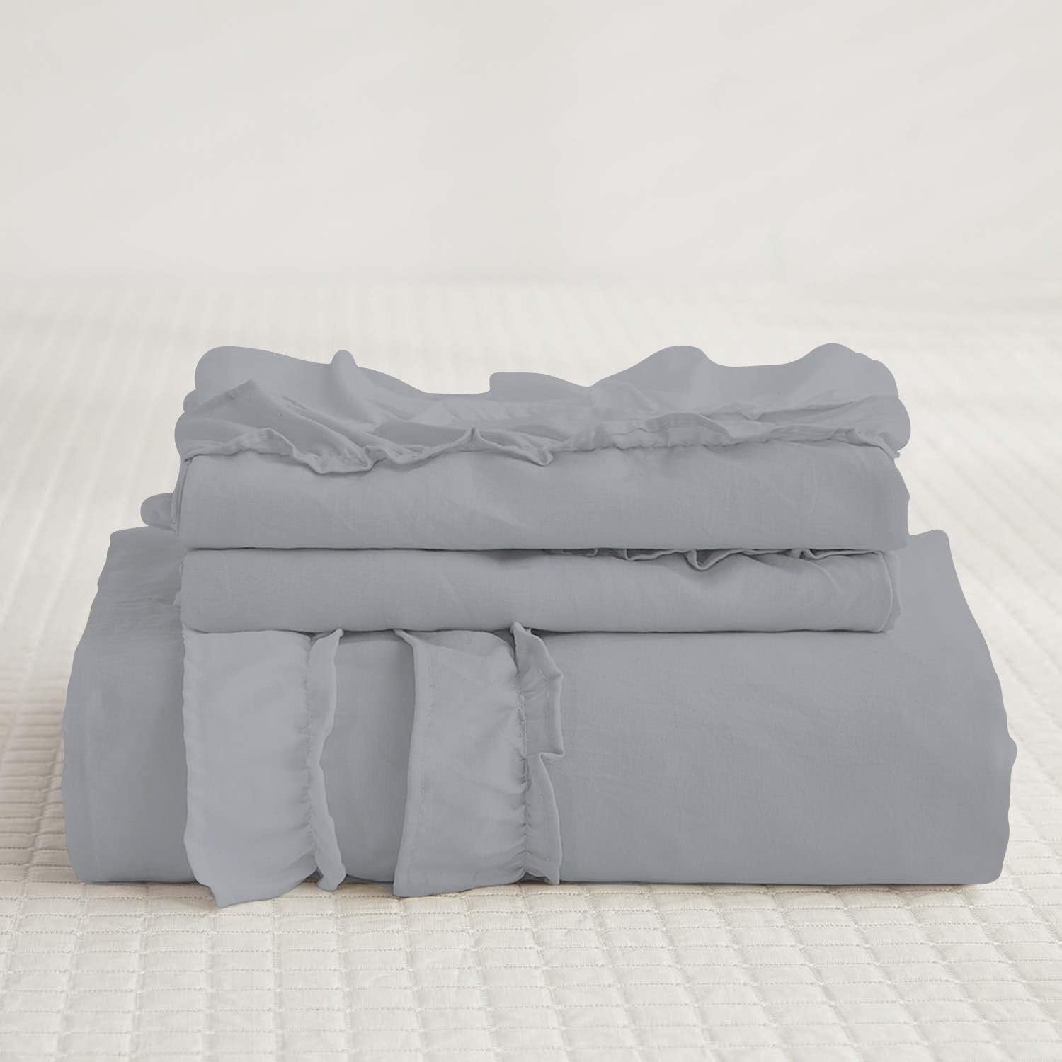 Luxury Cotton Frilled Duvet Set-Grey - Aura Living