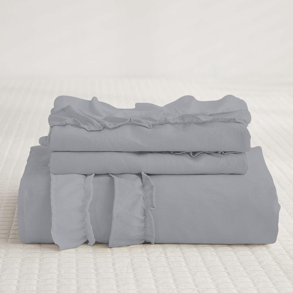 Luxury Cotton Frilled Duvet Set-Grey - Aura Living