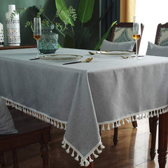 Decorative Tablecloth With Tassel - Grey - Aura Living