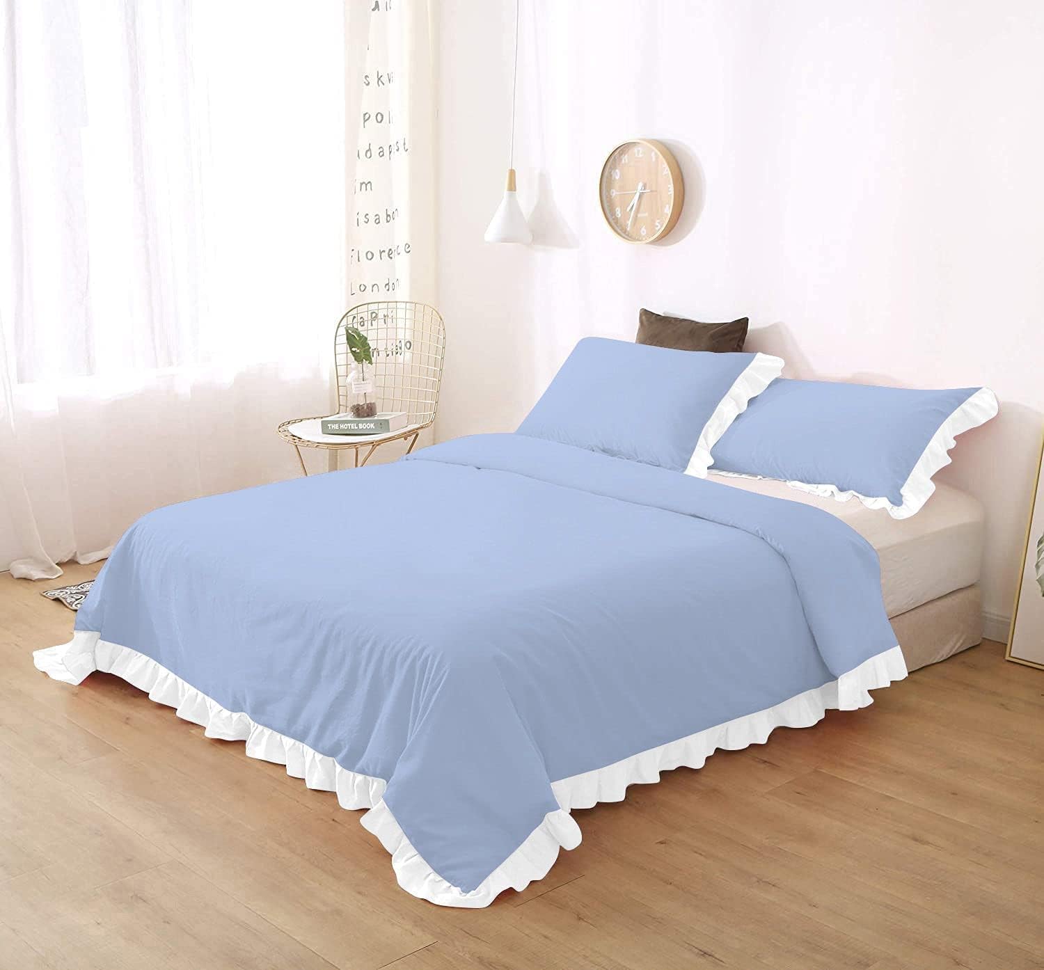 White Frilled Cotton Duvet Cover Set-006