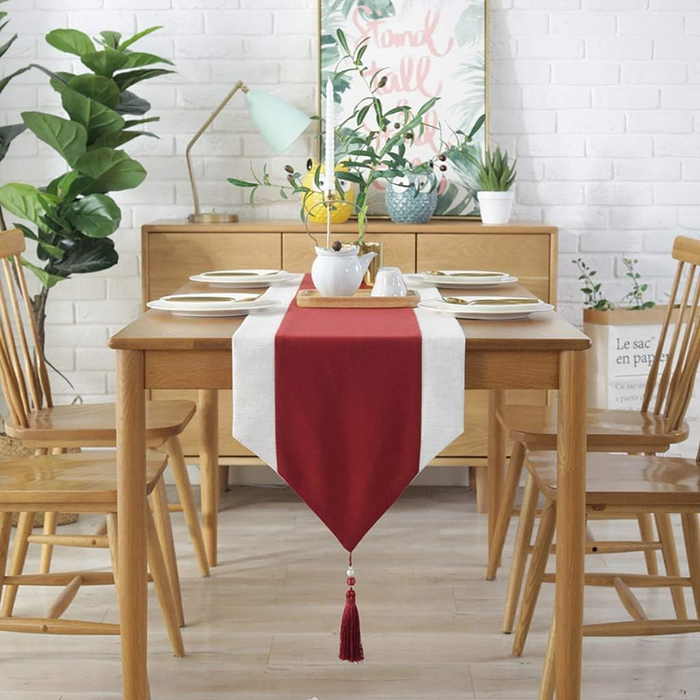 Jute Table Runner- White And Red - Aura living