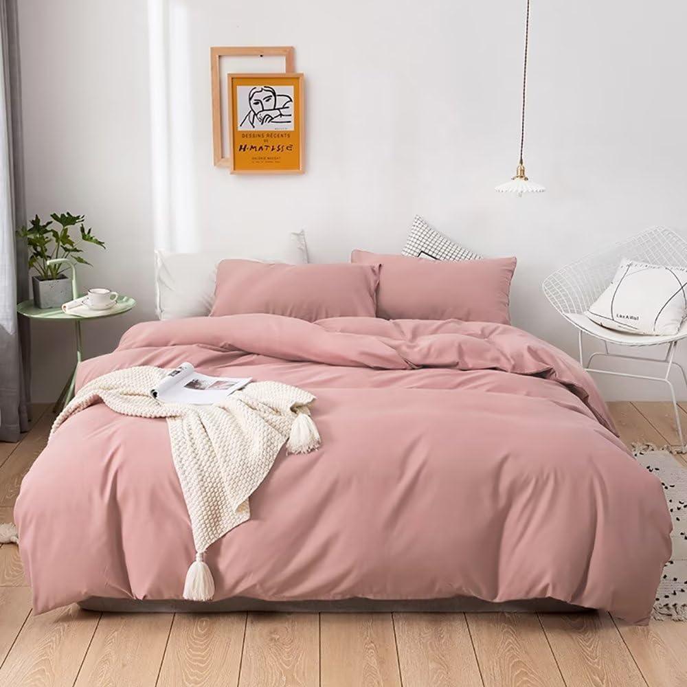 Plain Dyed Duvet Cover Set-Pink - Aura Living