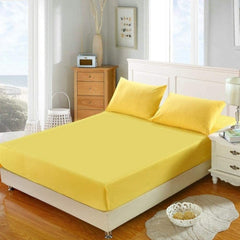 Rich Cotton Fitted Sheet with Pillow covers - Yellow
