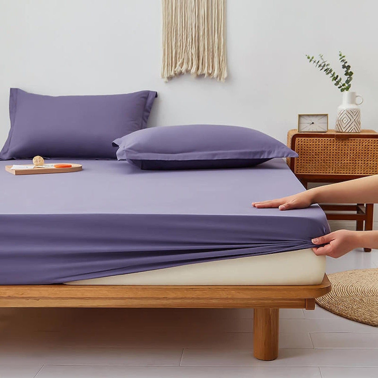 Purple Egyptian Cotton Fitted Sheet Set - Aura Living