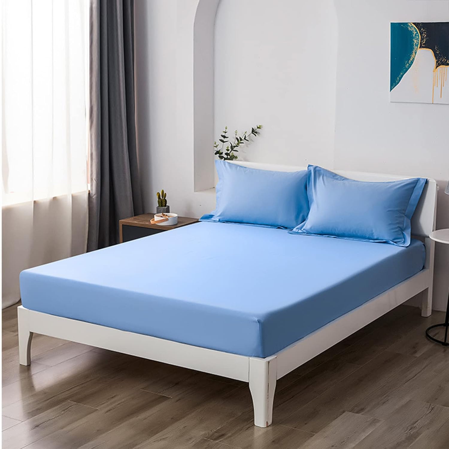 Light Blue Egyptian Cotton Fitted Sheet Set - Aura living