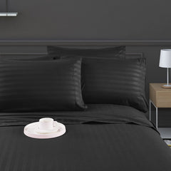 Luxury Strip Satin Bed sheet Set - Black - Aura living