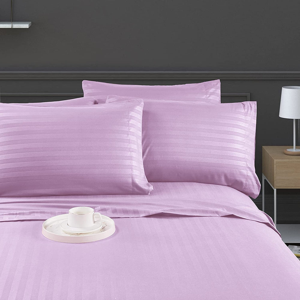 Luxury Strip Satin Bed sheet Set - Lilac - Aura Living