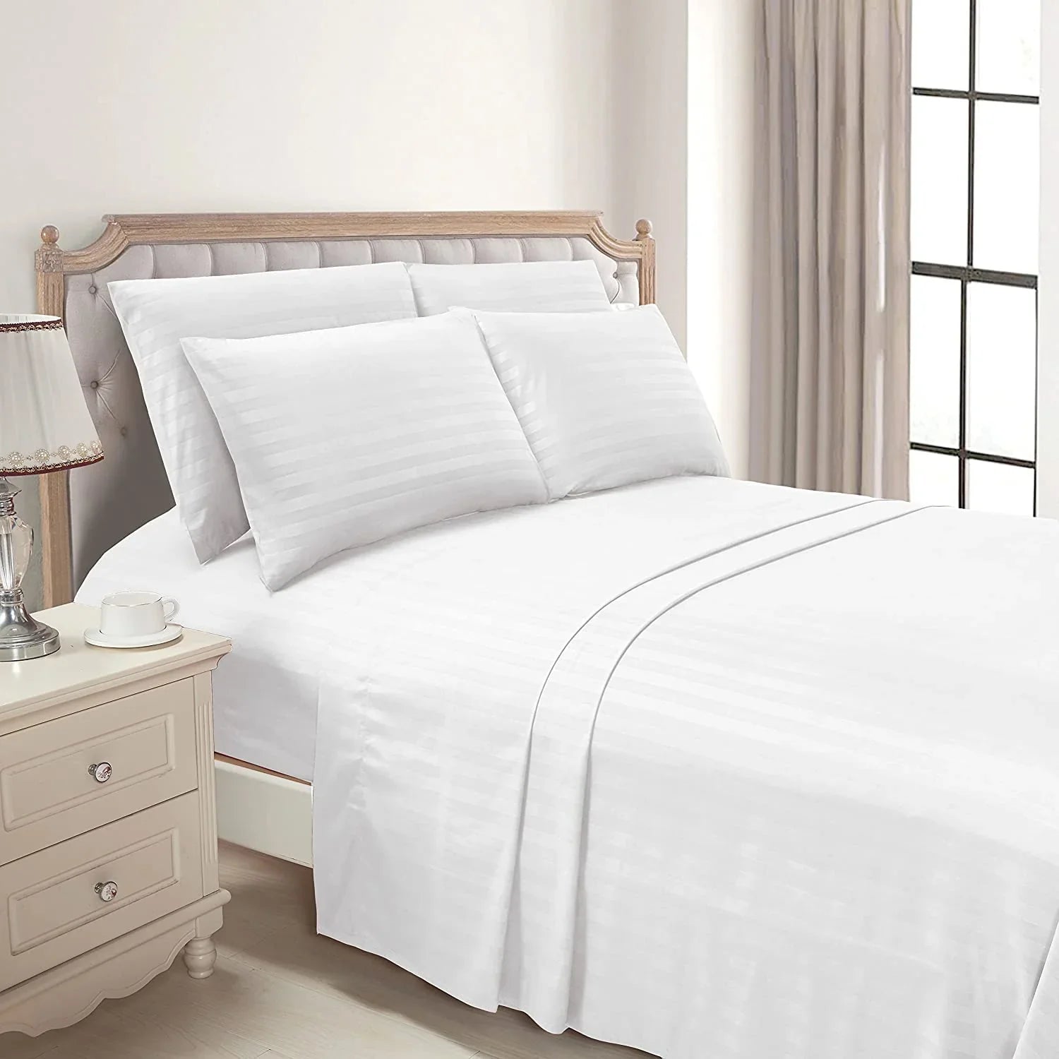 300 TC Luxury Hotel Style Strip Satin Bed sheet Set - Aura Living