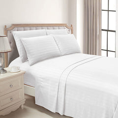 Luxury Strip Satin Bed sheet Set - White - Aura Living