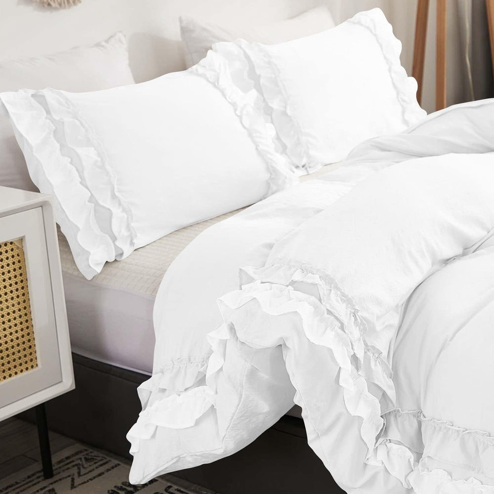 Luxury Cotton Frilled Duvet Set-White - Aura Living