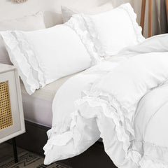 Luxury Cotton Frilled Duvet Set-White - Aura Living