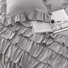 Luxury Cotton Frilled Duvet Set Light Grey - Aura Living