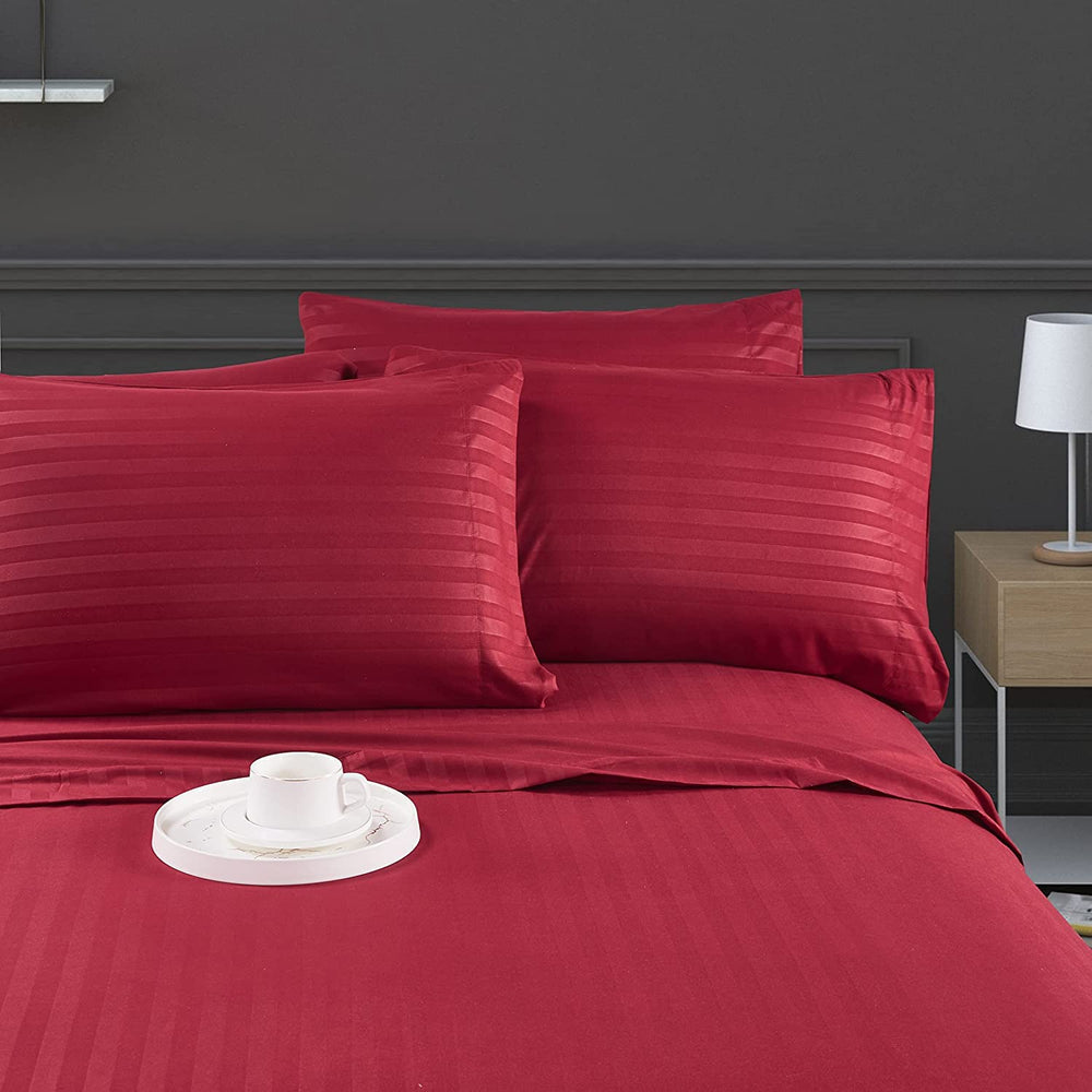 Luxury Strip Satin Bed sheet Set - Mahroon - Aura living