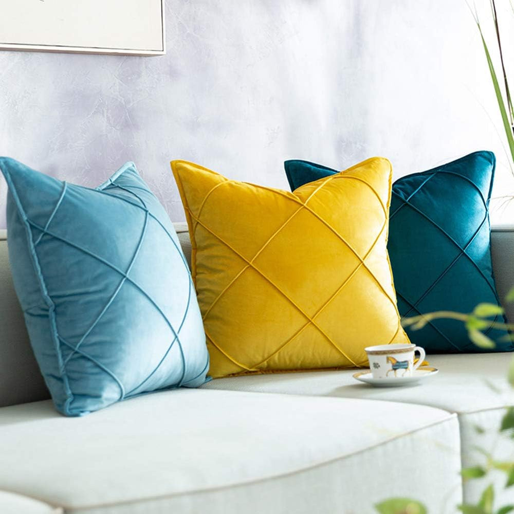 Pack of 2 Velvet Decorative Cross Pleated Cushions - Aura Living