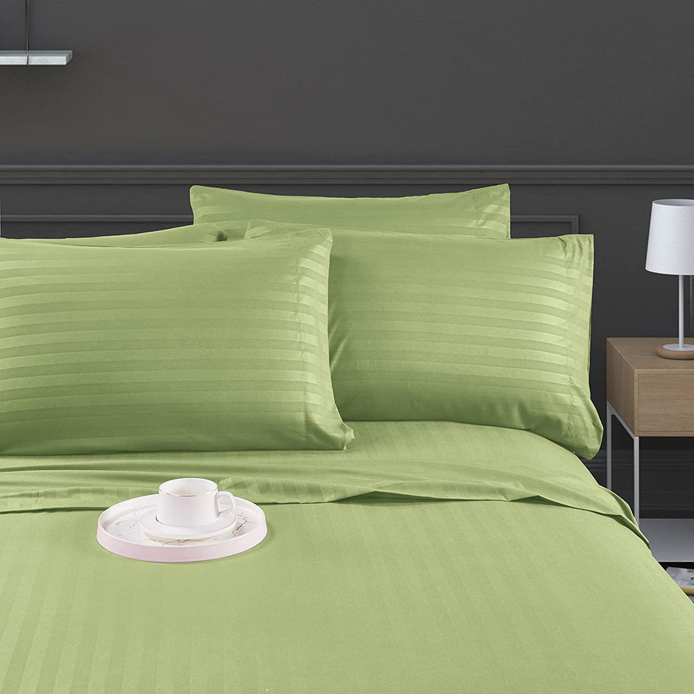Luxury Strip Satin Bed sheet Set - Green - Aura living