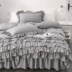 Luxury Cotton Frilled Duvet Set Light Grey - Aura Living