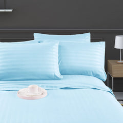 Luxury Strip Satin Bed sheet Set - Sky Blue - Aura Living