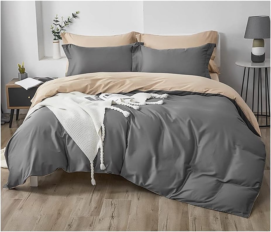 300 Tc Plain Dyed Reversible Cotton Duvet Cover Set - Royal Blue ang Light grey - Aura living