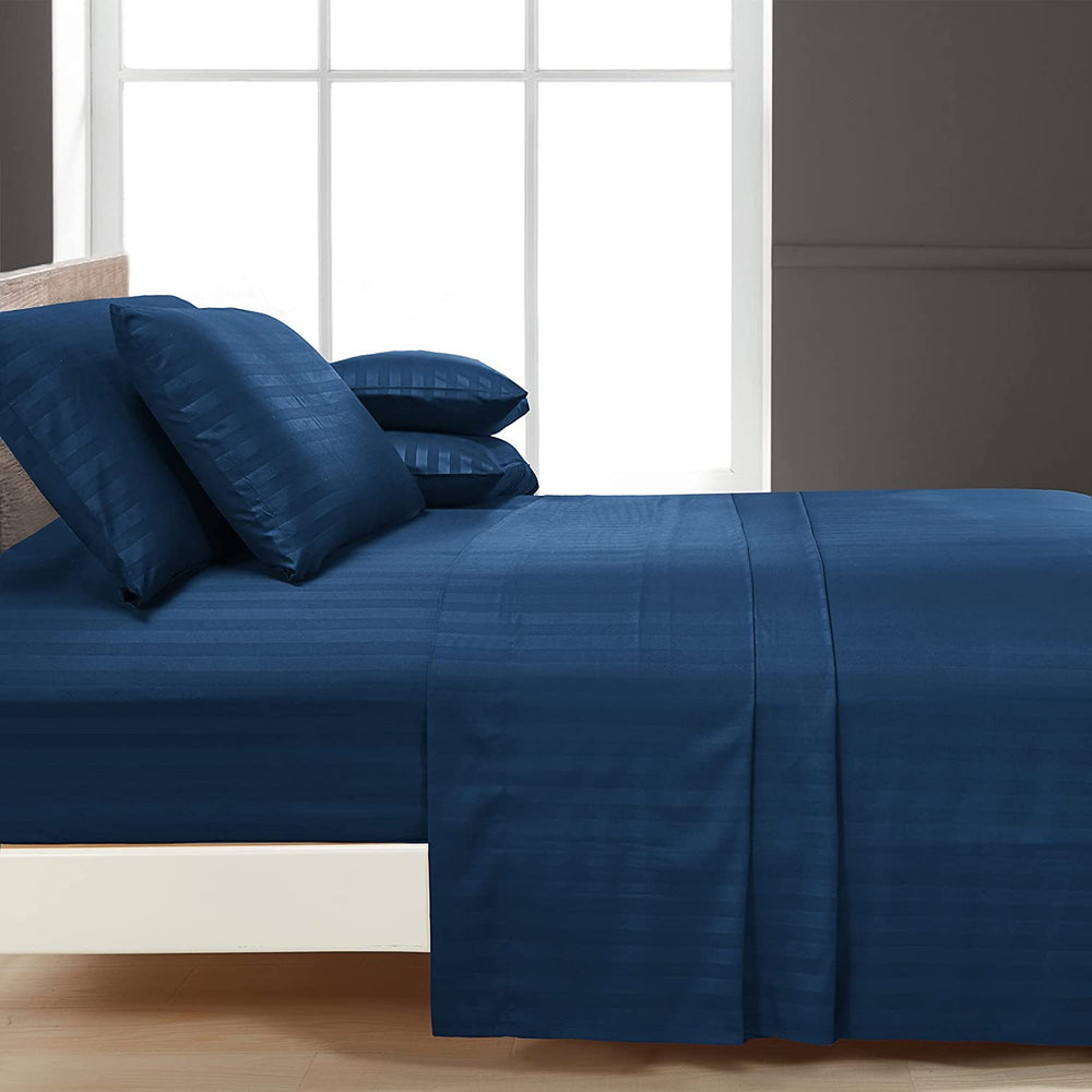 Luxury Strip Satin Bed sheet Set - Navy Blue - Aura living