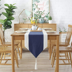 Jute Table Runner- White And Navy - Aura living