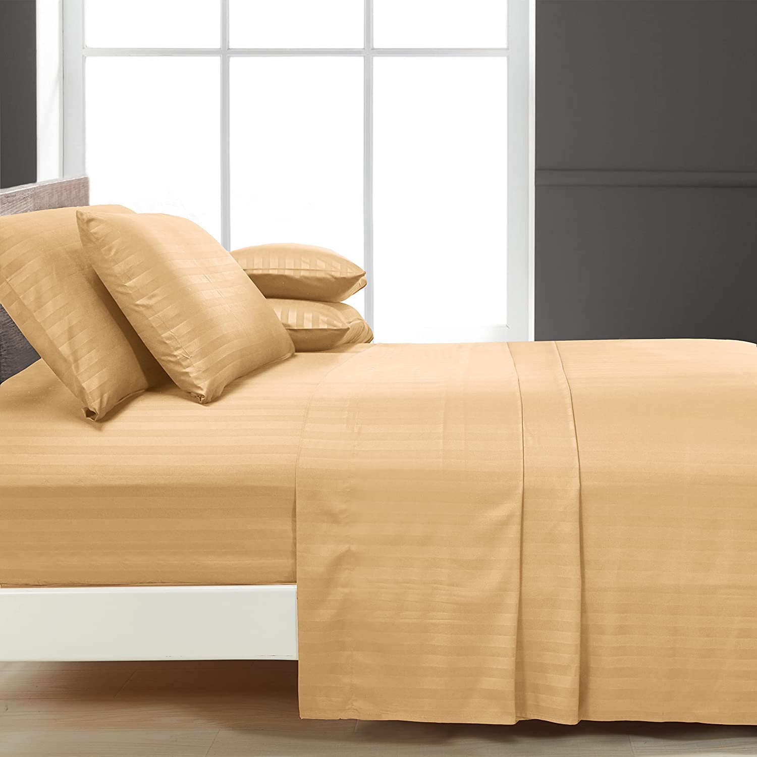 Luxury Strip Satin Bed sheet Set - Gold - Aura Living