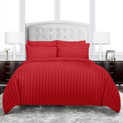 Luxury100% Egyptian Cotton Satin Stripe Duvet Cover Set -Red - Aura Living