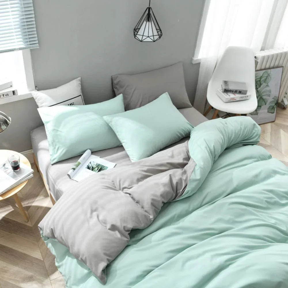 Plain Dyed Reversible Cotton Duvet Cover 8 pcs Set - 002