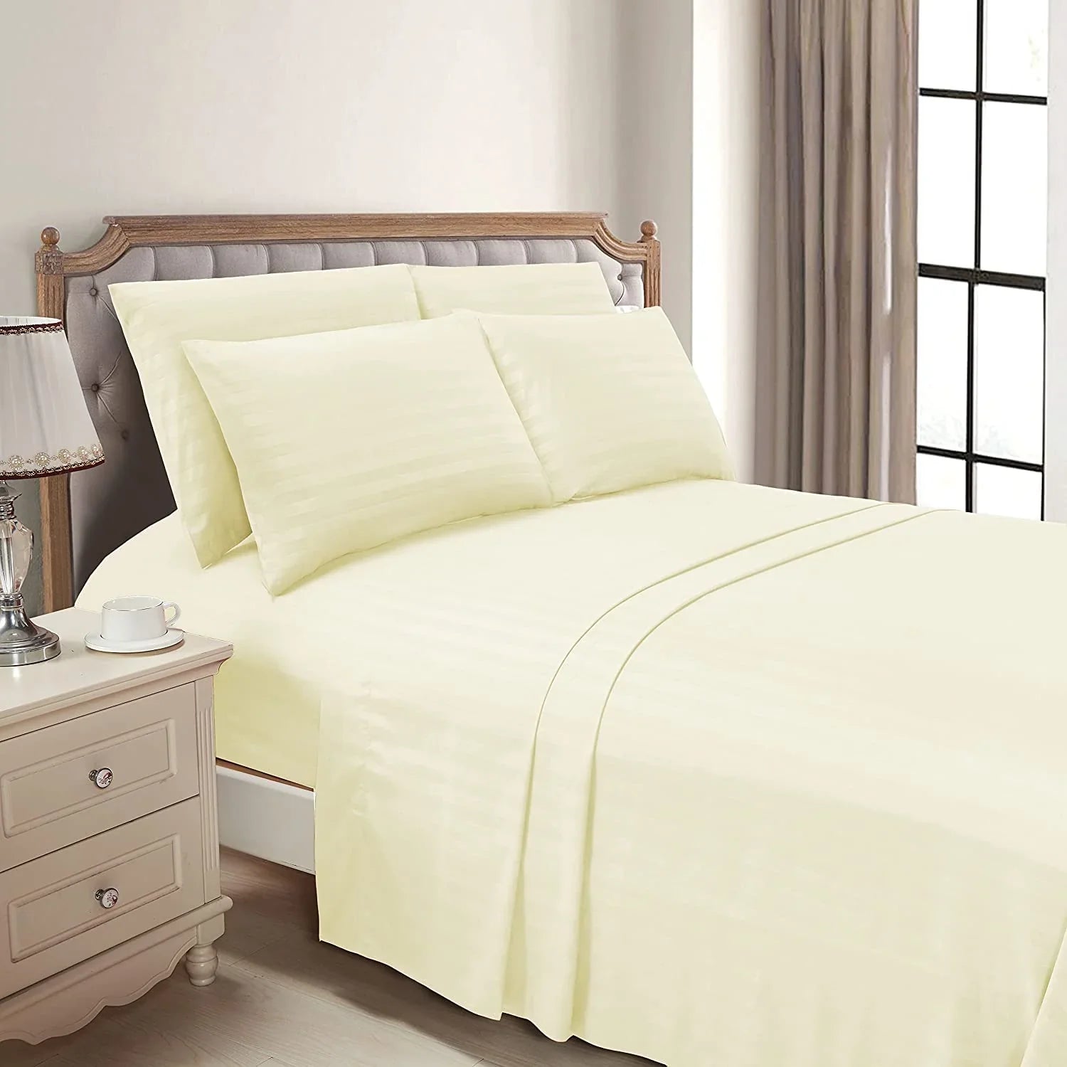 300 TC Luxury Hotel Style Strip Satin Bed sheet Set - Aura Living