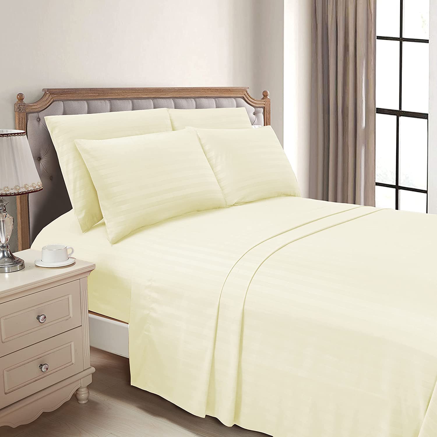 Luxury Strip Satin Bed sheet Set - Creem - Aura living