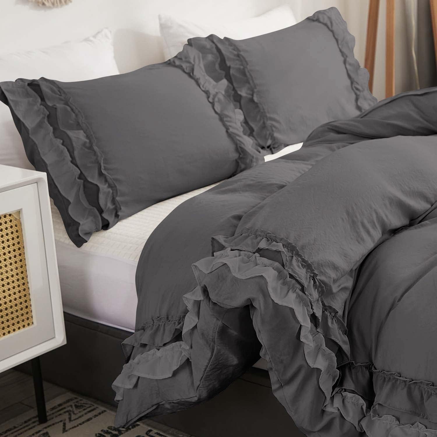 Luxury Cotton Frilled Duvet Set -Charcoal - Aura living