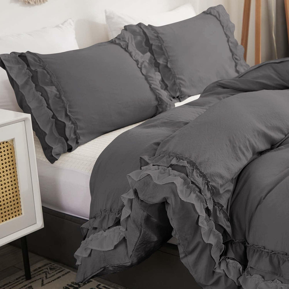 Luxury Cotton Frilled Duvet Set -Charcoal - Aura living