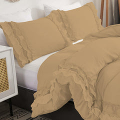 Luxury Cotton Frilled Duvet Set -Beige - Aura living