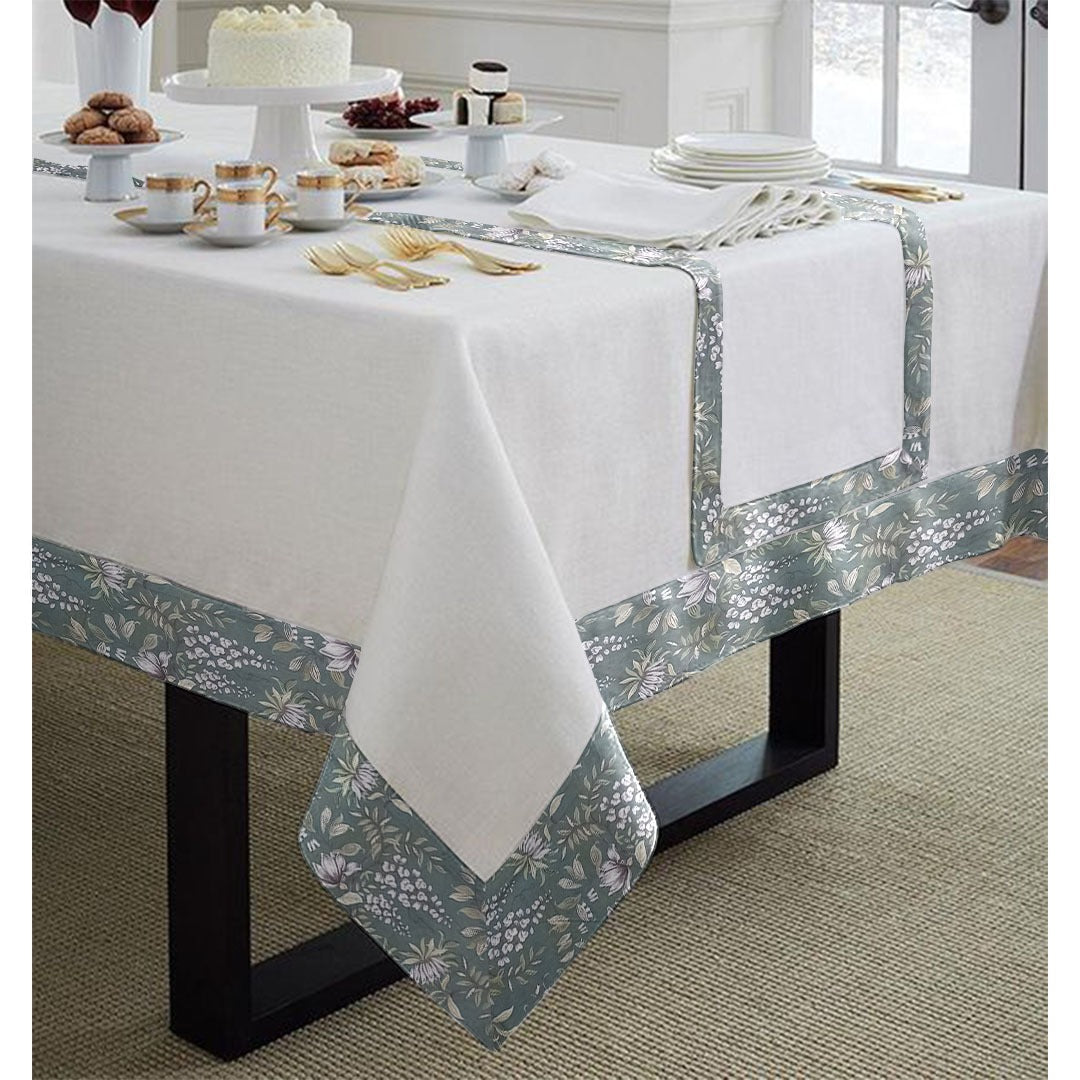 Cotton Table cover with Print Bordered- Green Garden