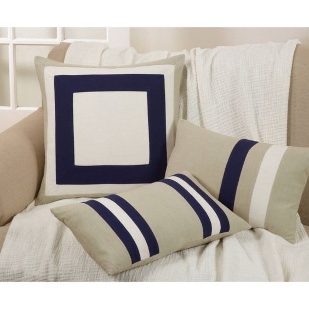 Pack of 3 Mono Beige and Navy Jute Cushions - Aura living