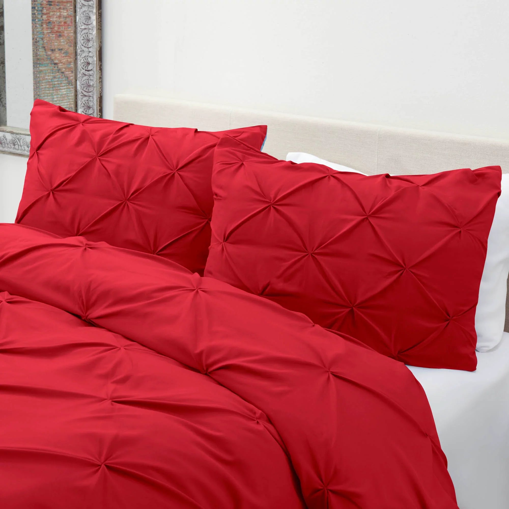 Luxury Cotton Satin Pintuck Duvet Cover Set - Red - Aura Living