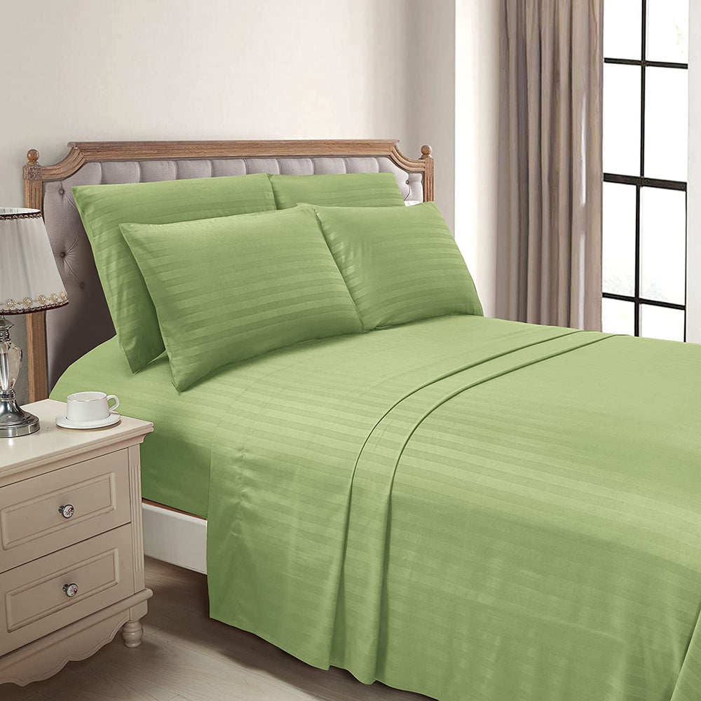 Luxury Strip Satin Bed sheet Set - Green - Aura Living