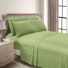 Luxury Strip Satin Bed sheet Set - Green - Aura Living