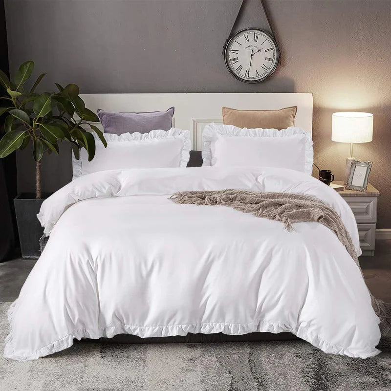 Luxury Cotton Frilled Duvet Cover Set - Beige - Aura Living