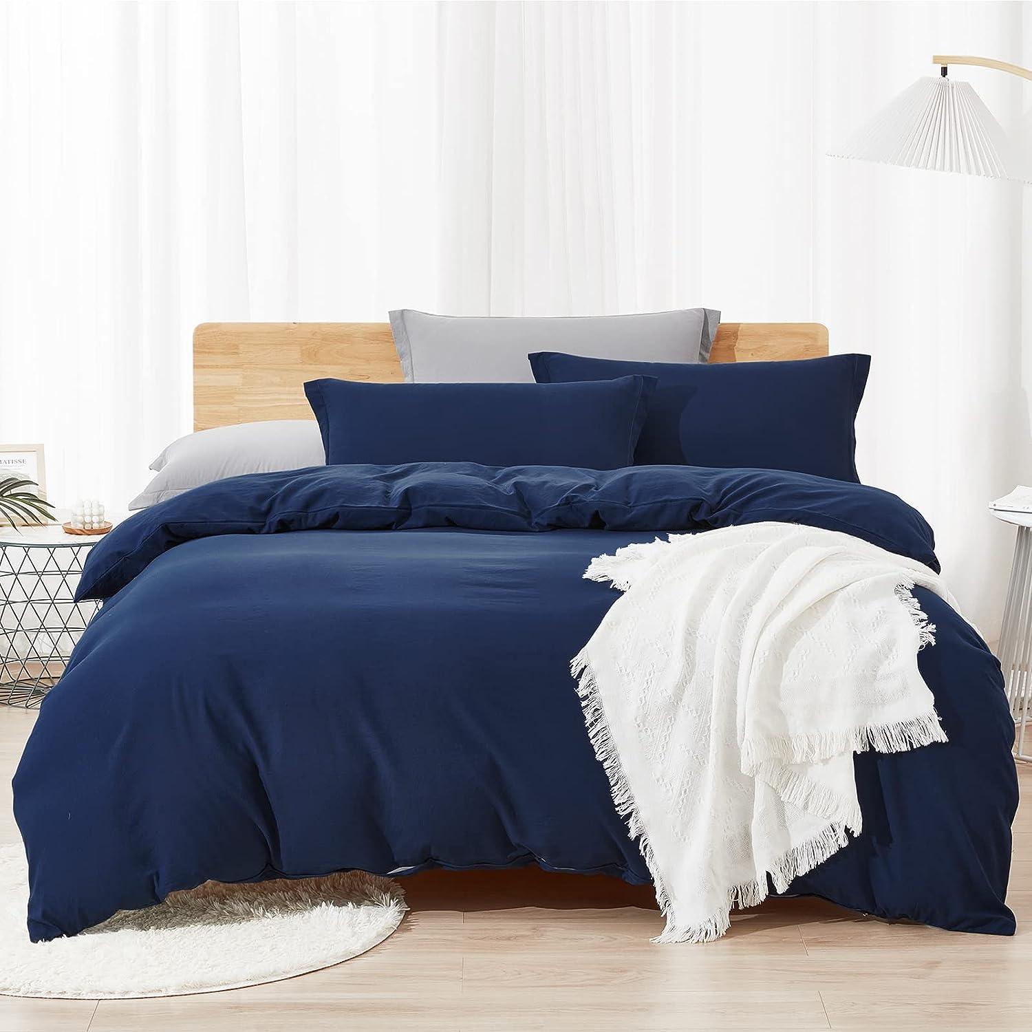 Plain Dyed Duvet Cover Set-Navy Blue - Aura Living